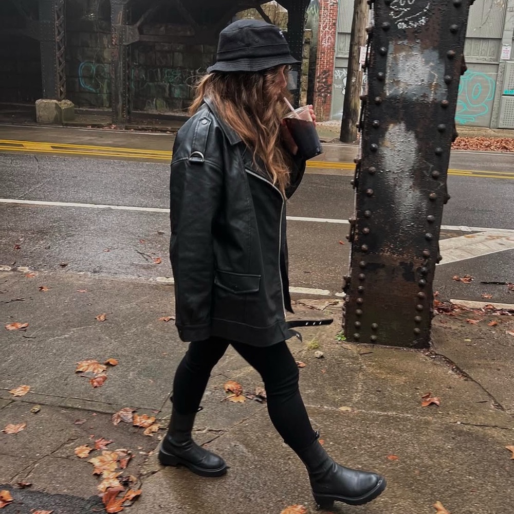 Long Oversized Moto Faux Leather Jacket